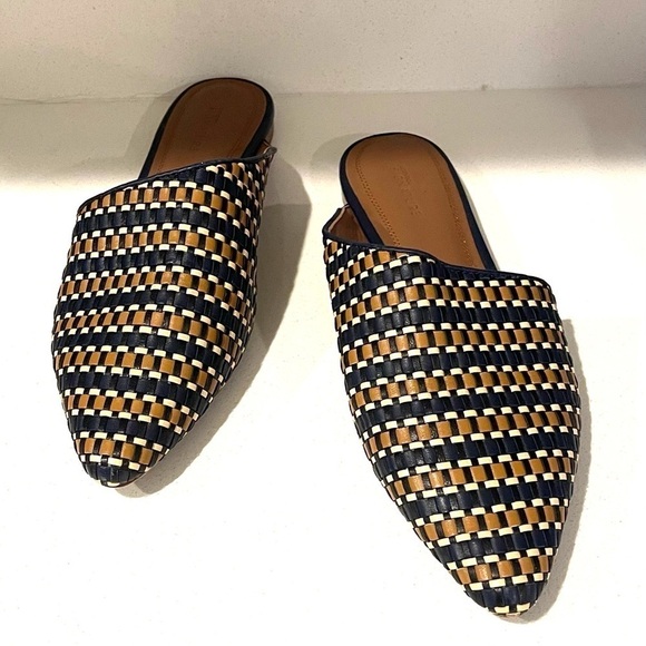 Navy and tan woven mule - Picture 1 of 14